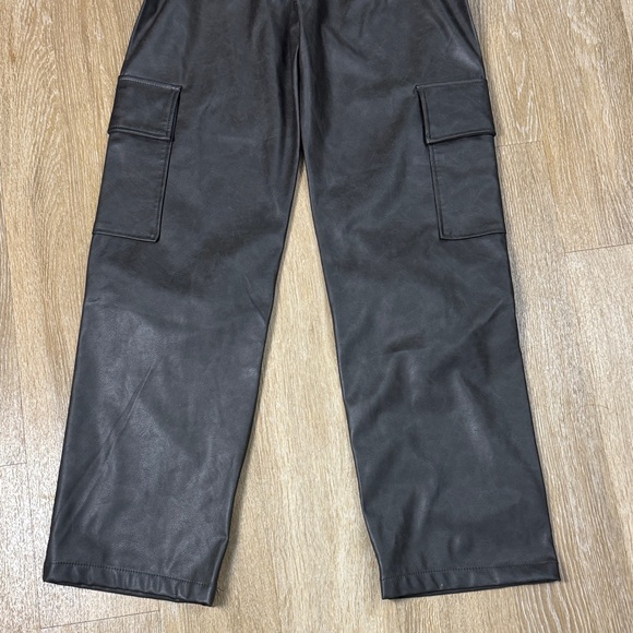 Zara Faux Leather Strapless Cargo Wide Leg Jumpsuit Brown Overalls Romper Small - Picture 13 of 15